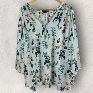 NYDJ Floral Blouse Womens Size 3X Brookshire Botanical‎ Pintuck Top Loose Fit